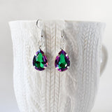 Green And Purple Crystal Teardrop Earrings