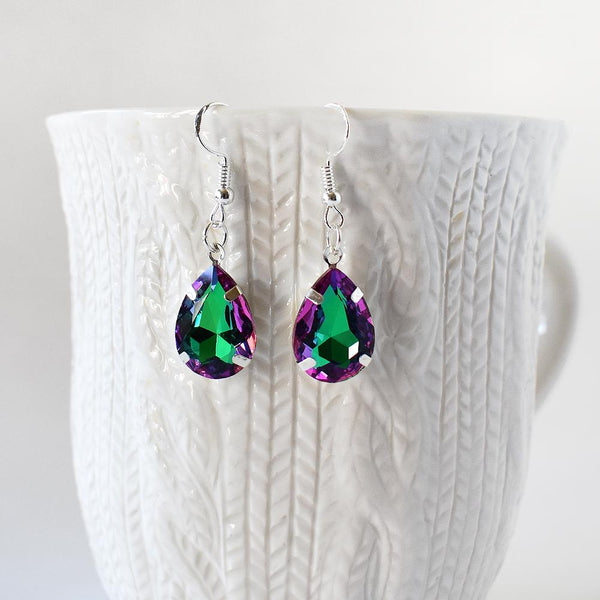 Green And Purple Crystal Teardrop Earrings