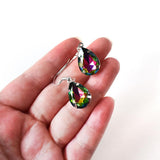 Earrings - Green And Pink Crystal Teardrop Earrings