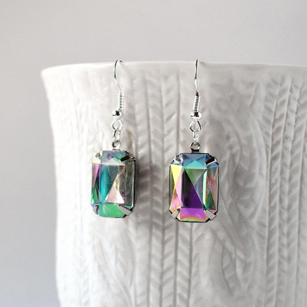 Earrings - Rainbow Crystal Rectangle Earrings