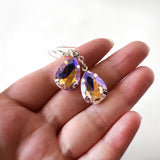 Earrings - Lavender And Gold Crystal Teardrop Earrings